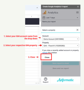 Select GA4 Account property